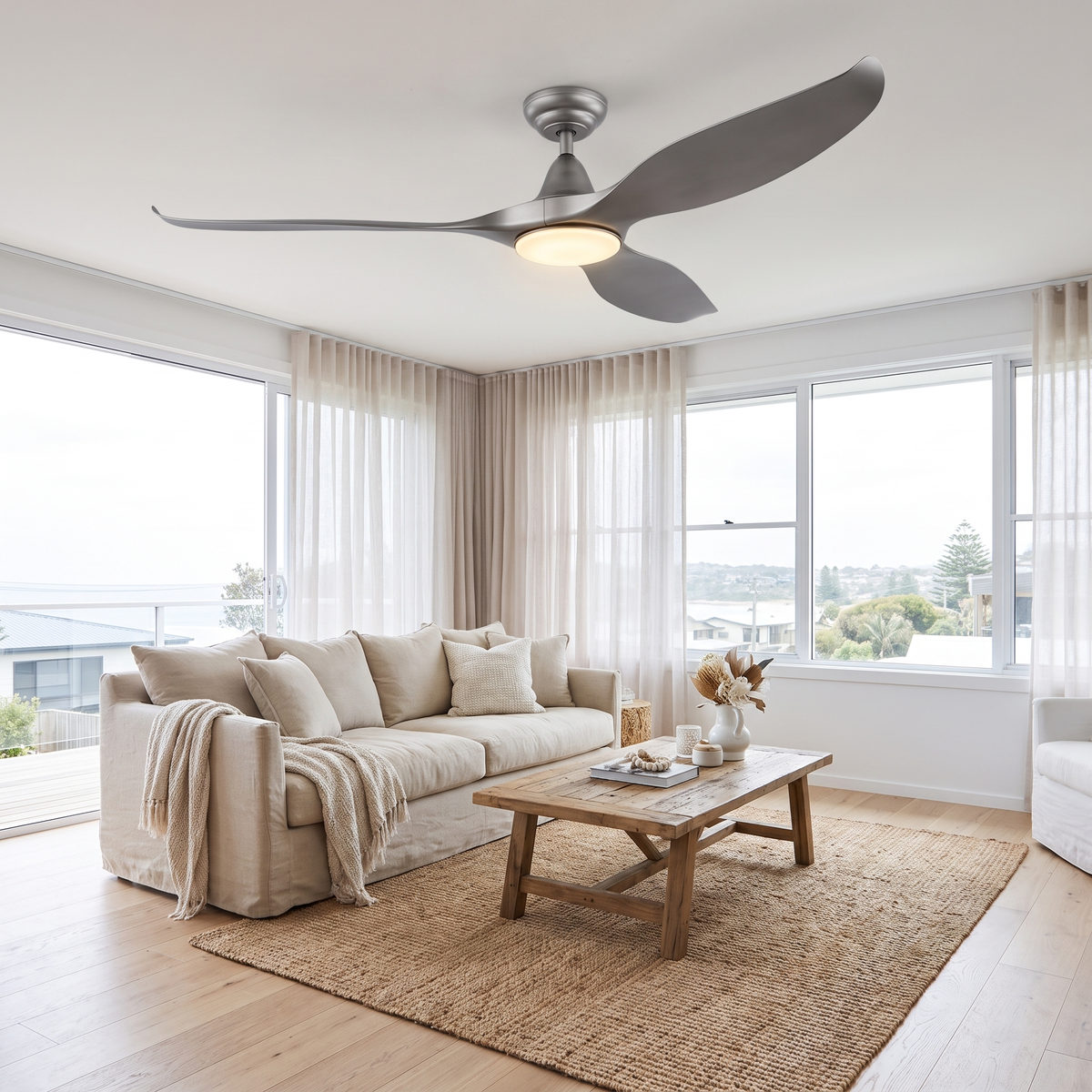 Haven 60" DC Ceiling Fan with LED Light – styled in a room
