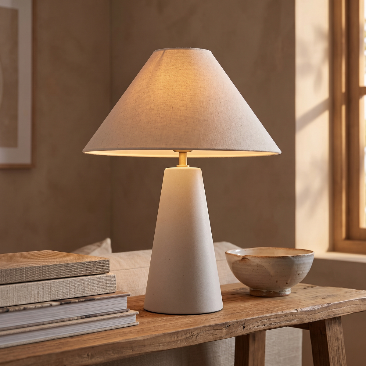 Florence Tapered Table Lamp – Natural – styled in a room