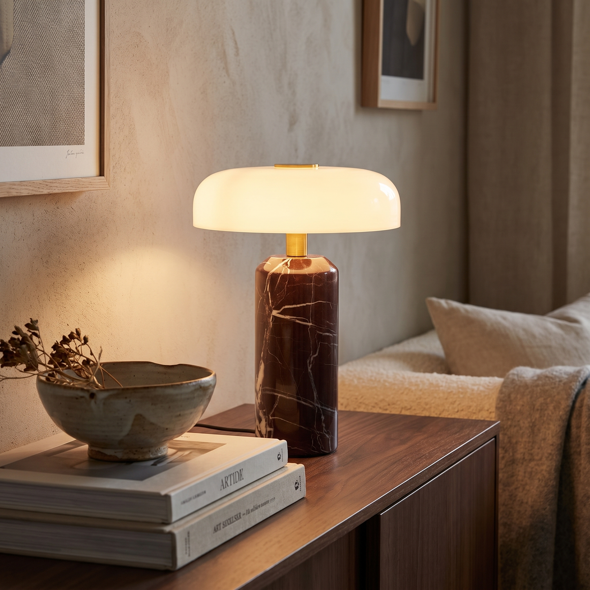 Avra Marble Cordless Touch Table Lamp – styled in a room