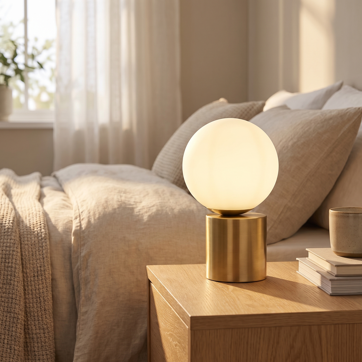 Setra Touch Table Lamp with Opal Glass Globe – styled in a room