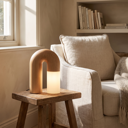 Arch Timber Touch Table Lamp – styled in a room