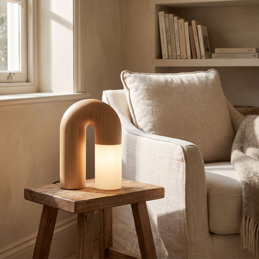 Arch Timber Touch Table Lamp – styled in a room