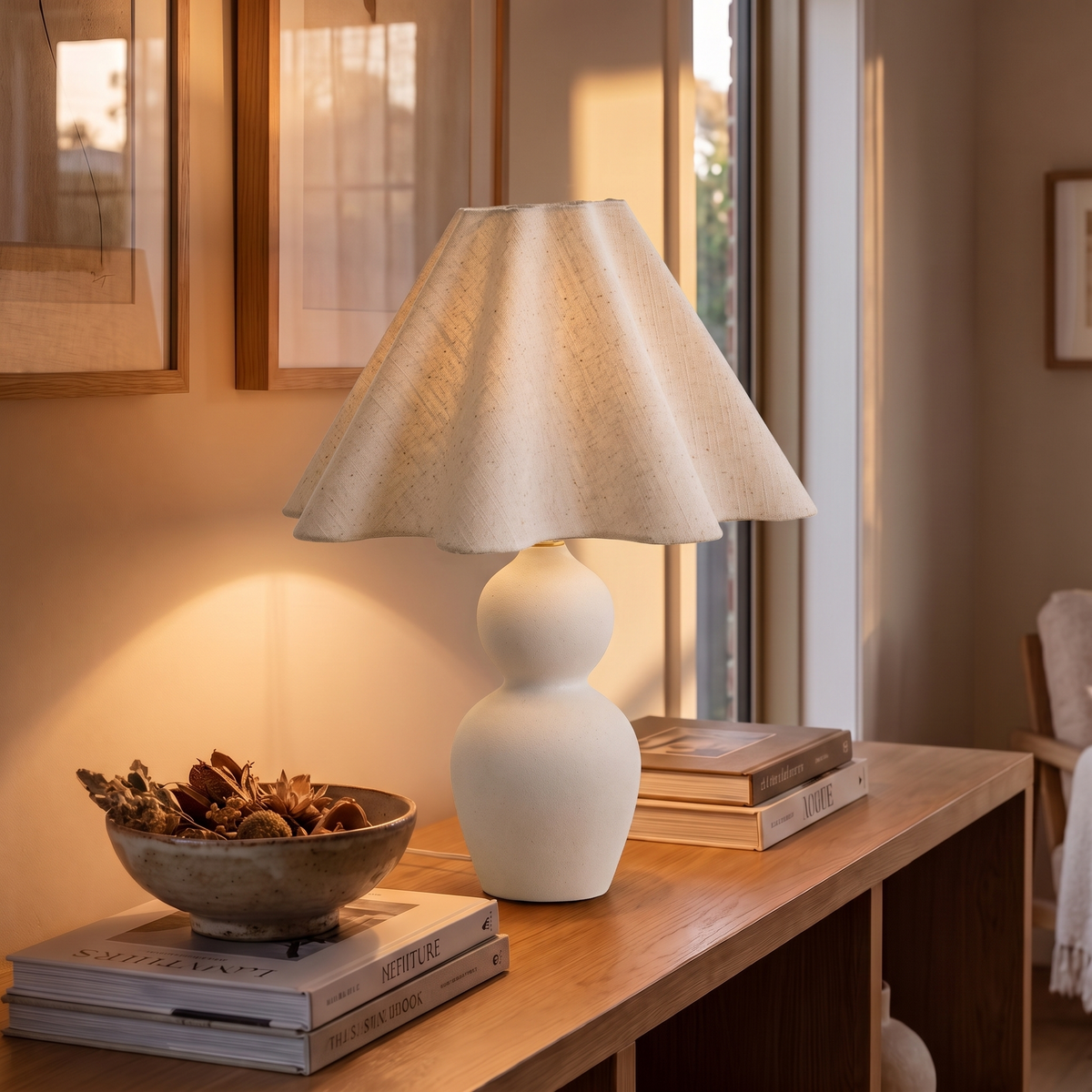 Mila Ceramic Table Lamp with Linen Shade – close-up detail