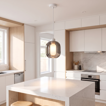 Parlour Curve Glass Pendant Light – shown in a room for scale