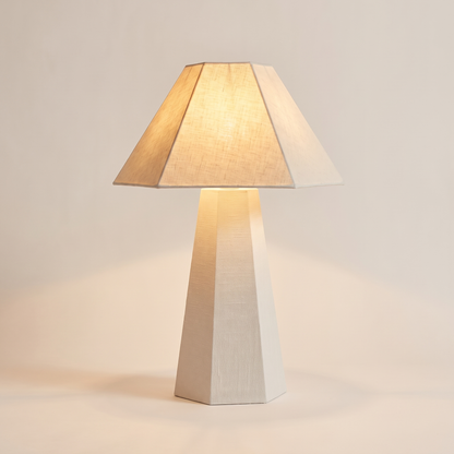 Blake Hexagonal Linen Table Lamp – Pearl – studio product shot
