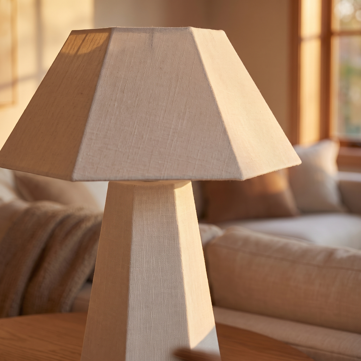 Blake Hexagonal Linen Table Lamp – Pearl – close-up detail