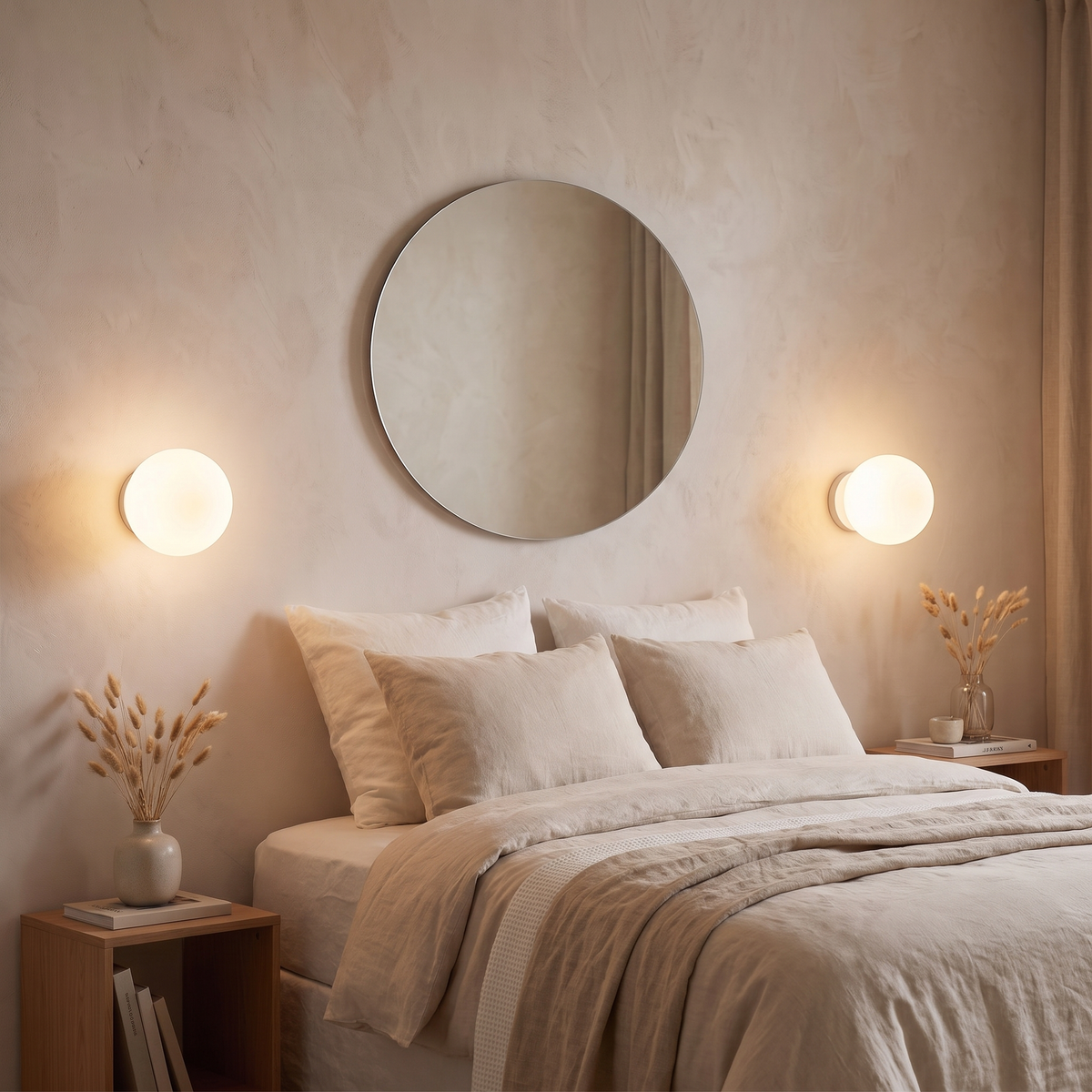 Orb Glass Mirror Wall Light – Small – shown in a room for scale