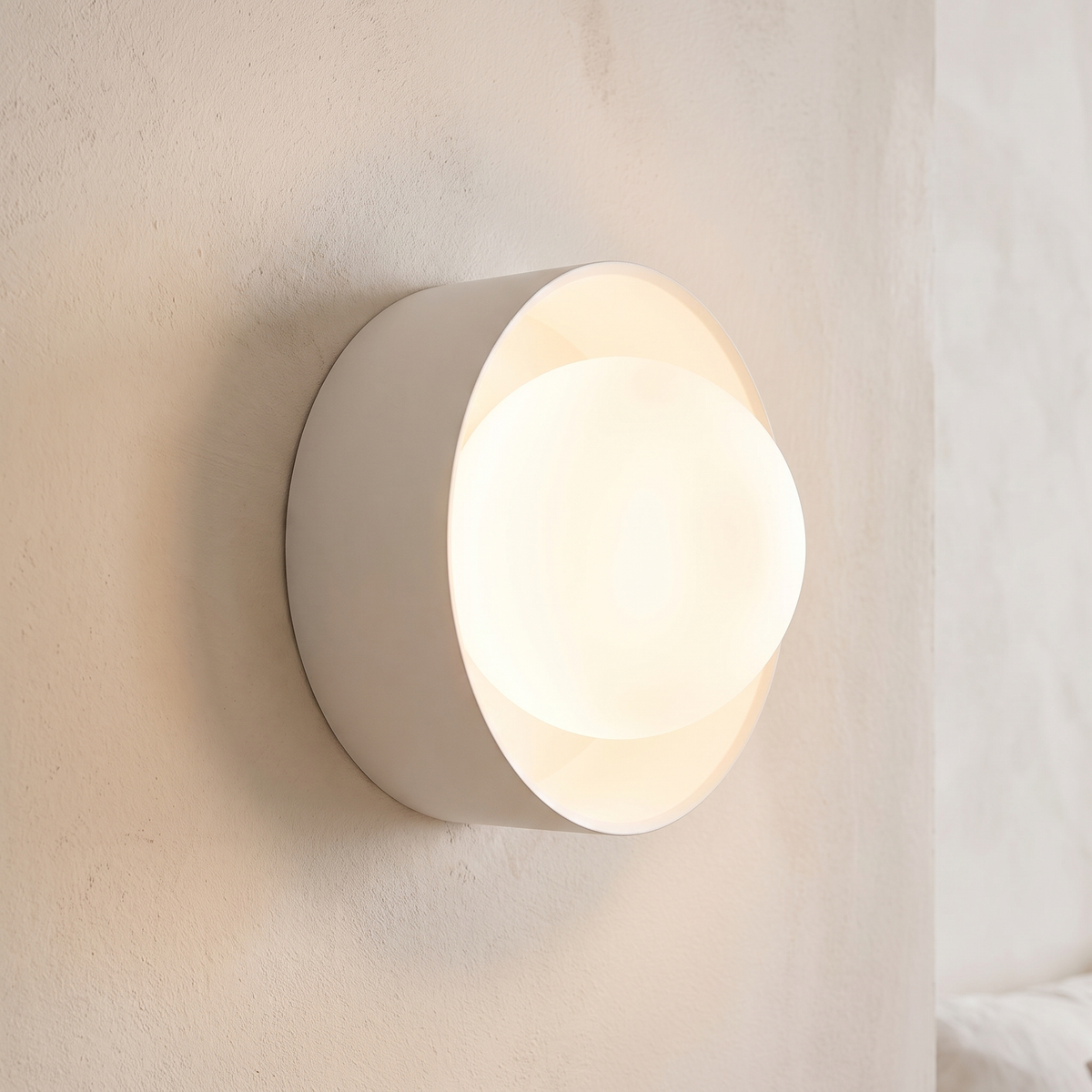 Orb Framed Glass Wall Light – White – close-up detail