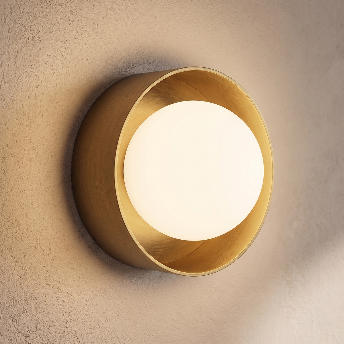 Orb Framed Glass Wall Light – Old Brass – close-up detail