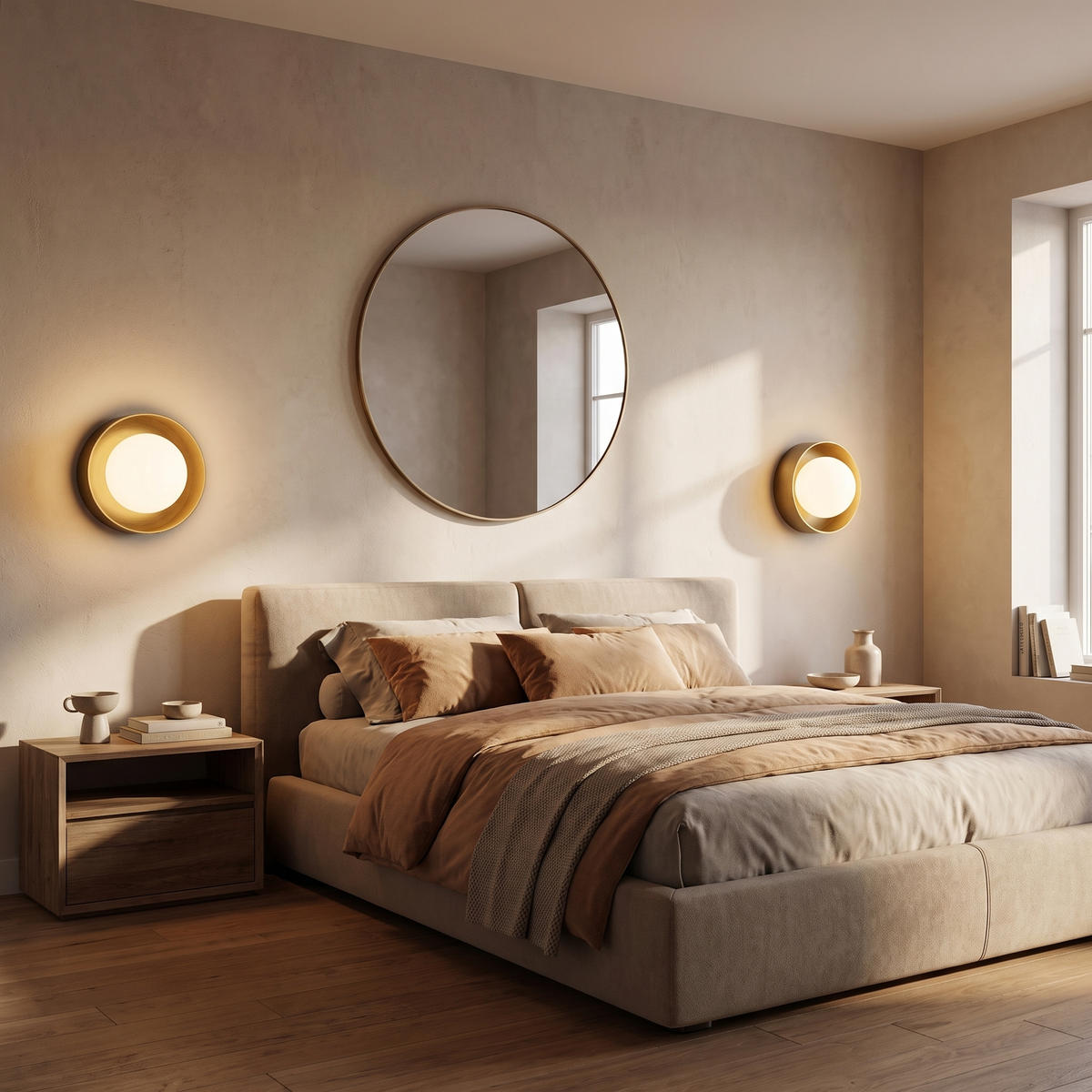 Orb Framed Glass Wall Light – Old Brass – shown in a room for scale