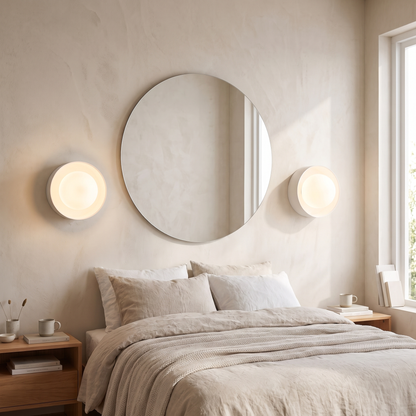 Orb Framed Glass Wall Light – White – shown in a room for scale
