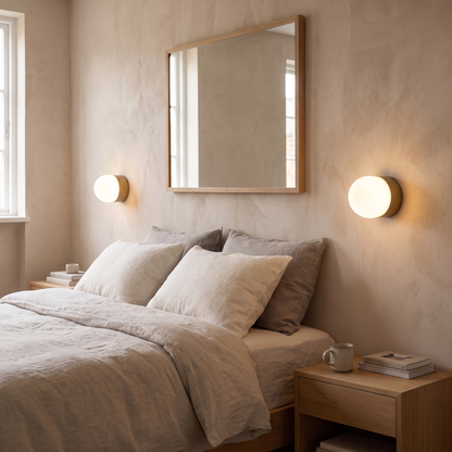 Orb Mini Framed Wall Light – Old Brass – shown in a room for scale