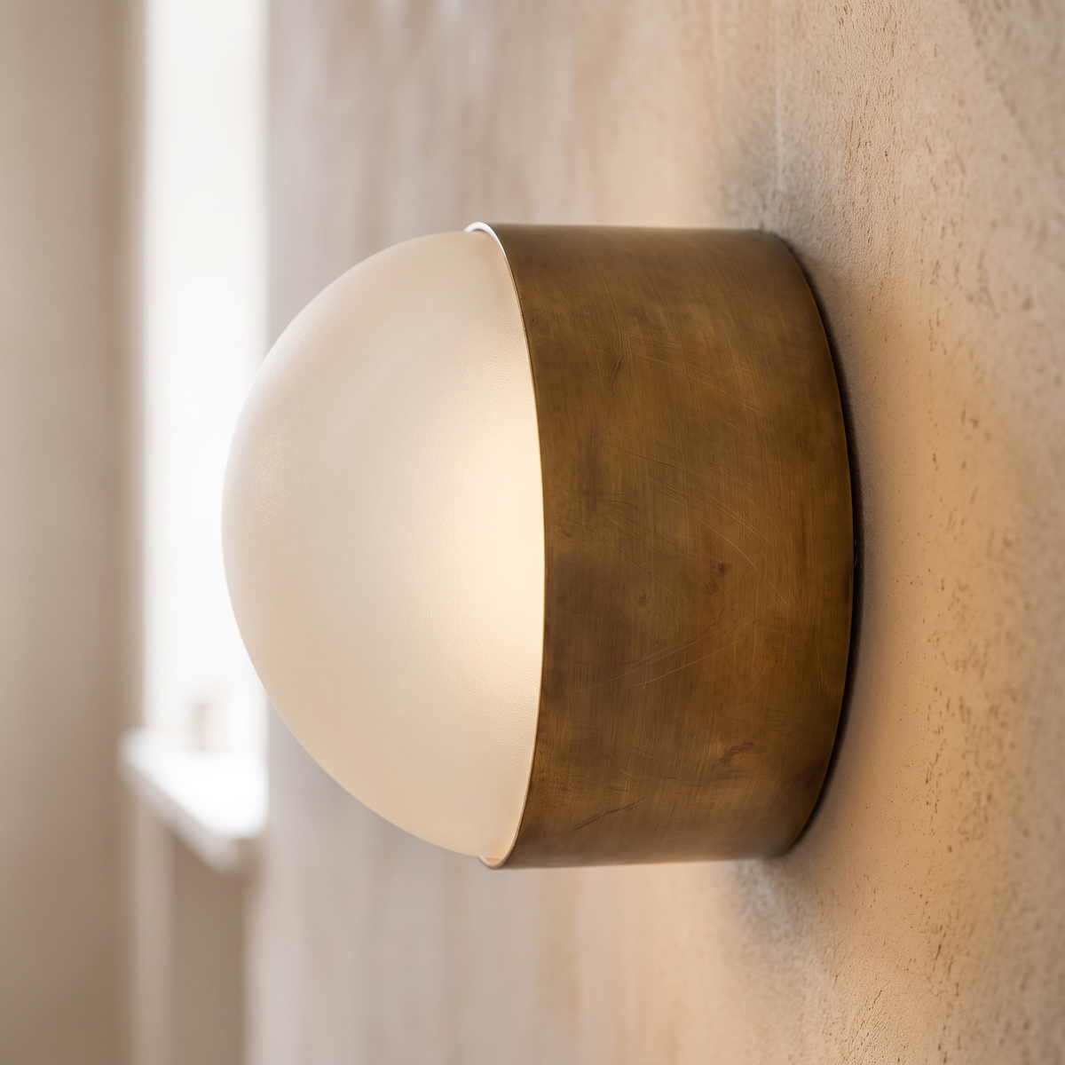Orb Mini Framed Wall Light – Old Brass – close-up detail