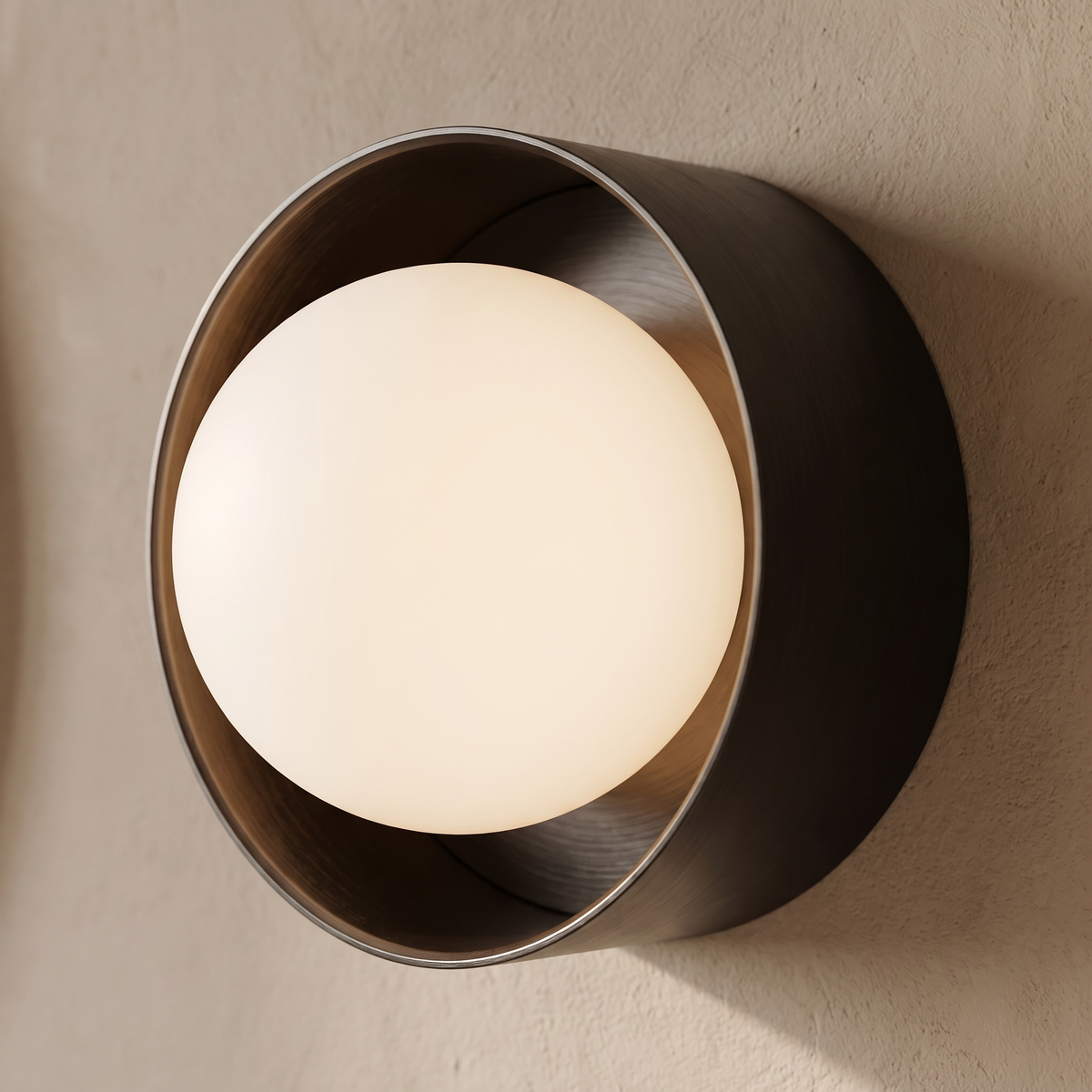 Orb Framed Glass Wall Light – Iron – close-up detail