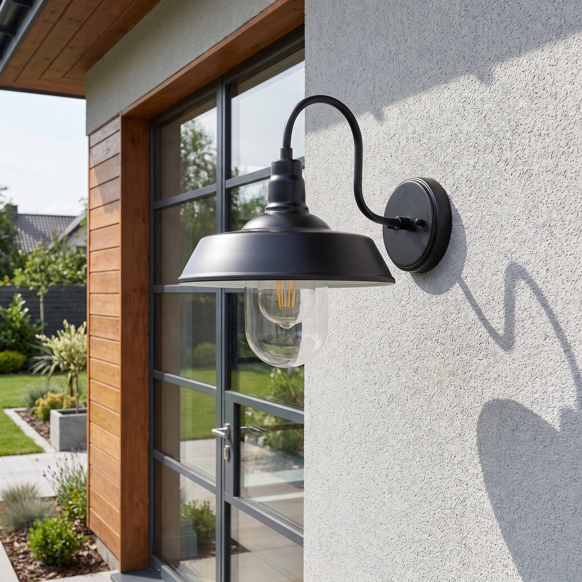 Farmington Gooseneck Barn Wall Light – mounted outdoors in daylight