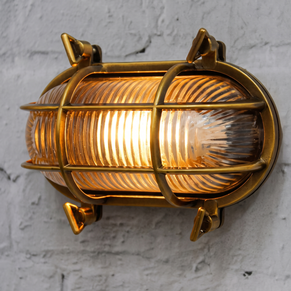 Oval Caged Outdoor Bulkhead Light – close-up detail
