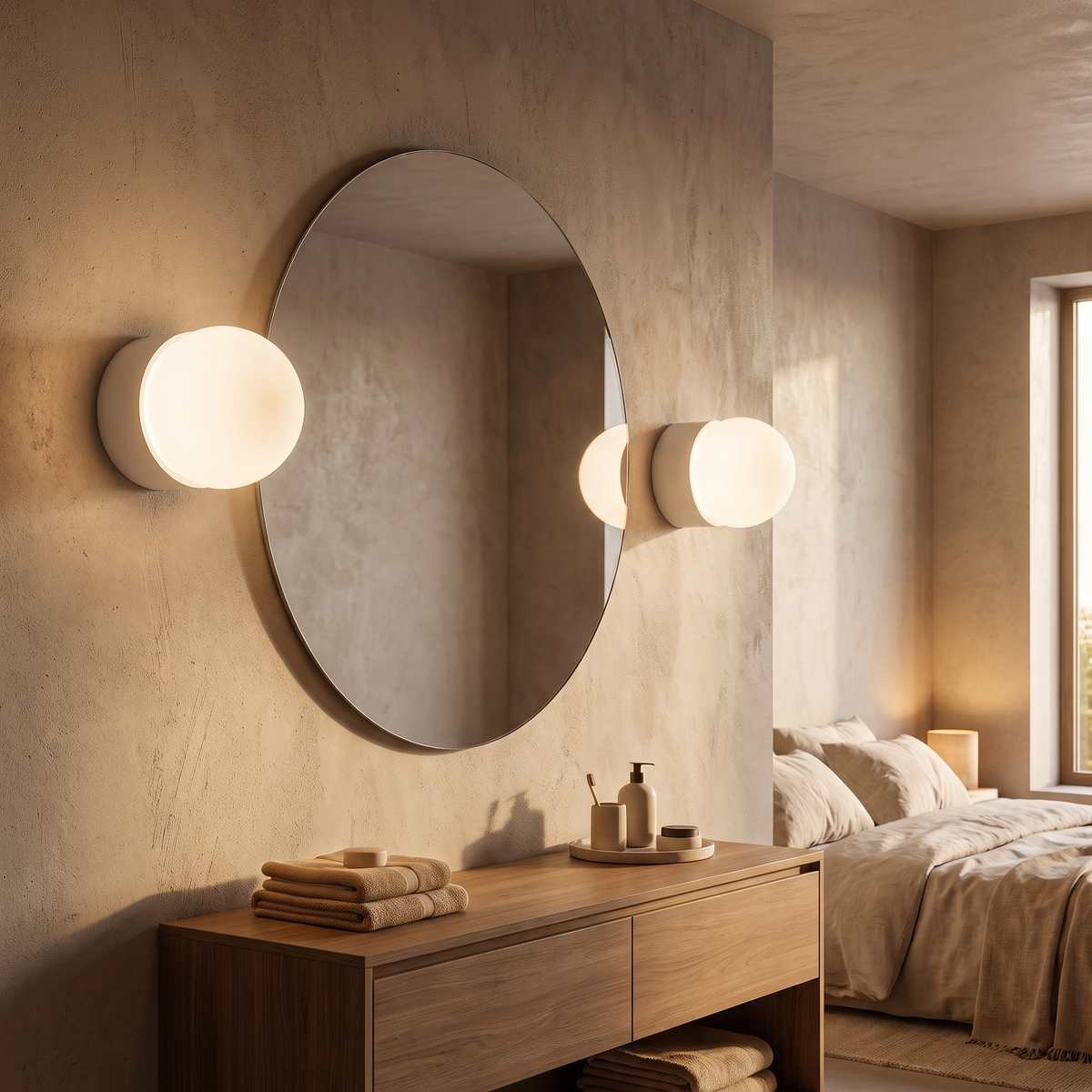 Orb Mini Framed Wall Light – White – shown in a room for scale