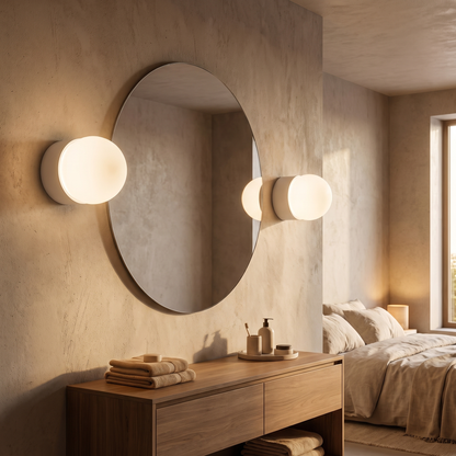 Orb Mini Framed Wall Light – White – shown in a room for scale