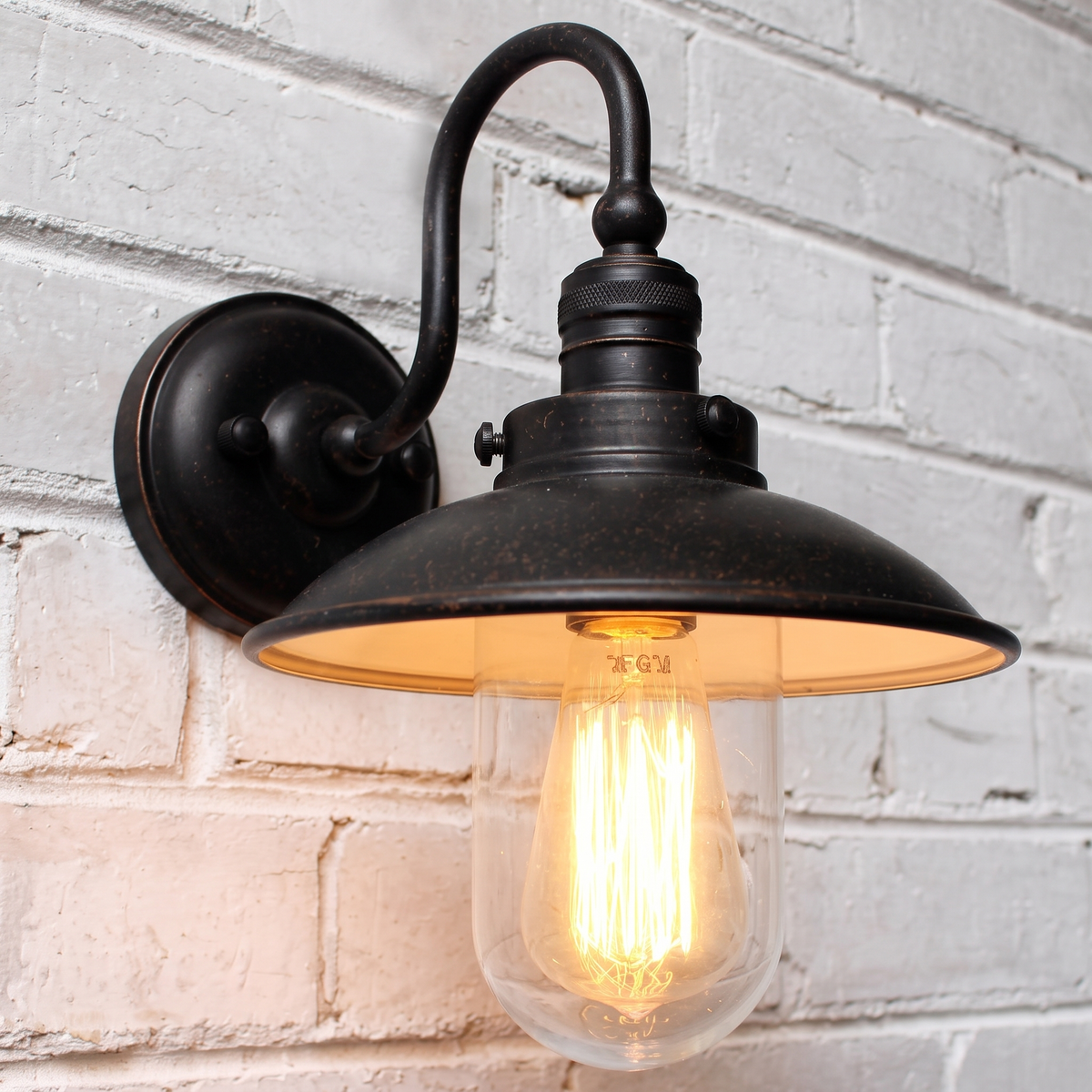 Vintage Gooseneck Wall Light – Antique Bronze – close-up detail