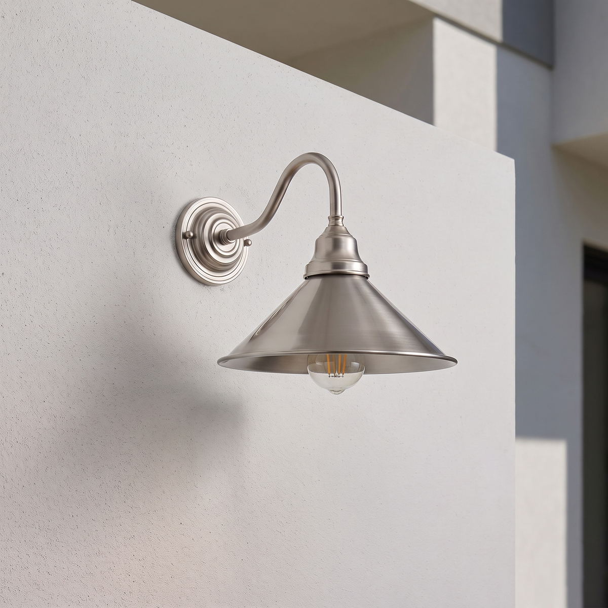 Cone Gooseneck Outdoor Wall Light – mounted outdoors in daylight