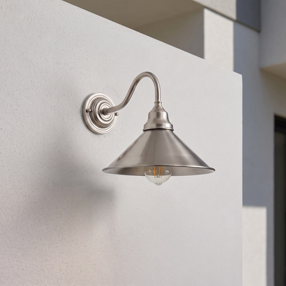 Cone Gooseneck Outdoor Wall Light – mounted outdoors in daylight