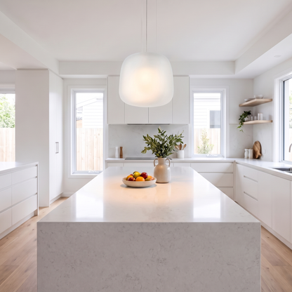 Organic Frosted Glass Pendant Light – Small – shown in a room for scale