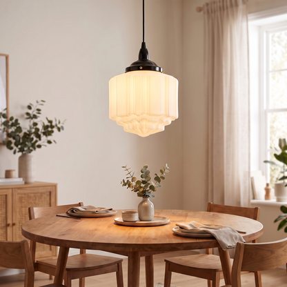 Deco Opal Glass Pendant Light – shown in a room for scale