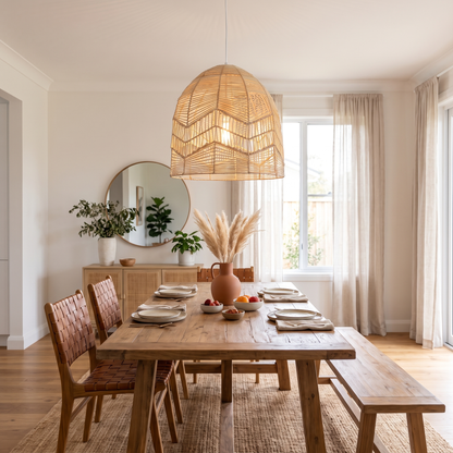 Beechmont Natural Rattan Pendant Light – shown in a room for scale
