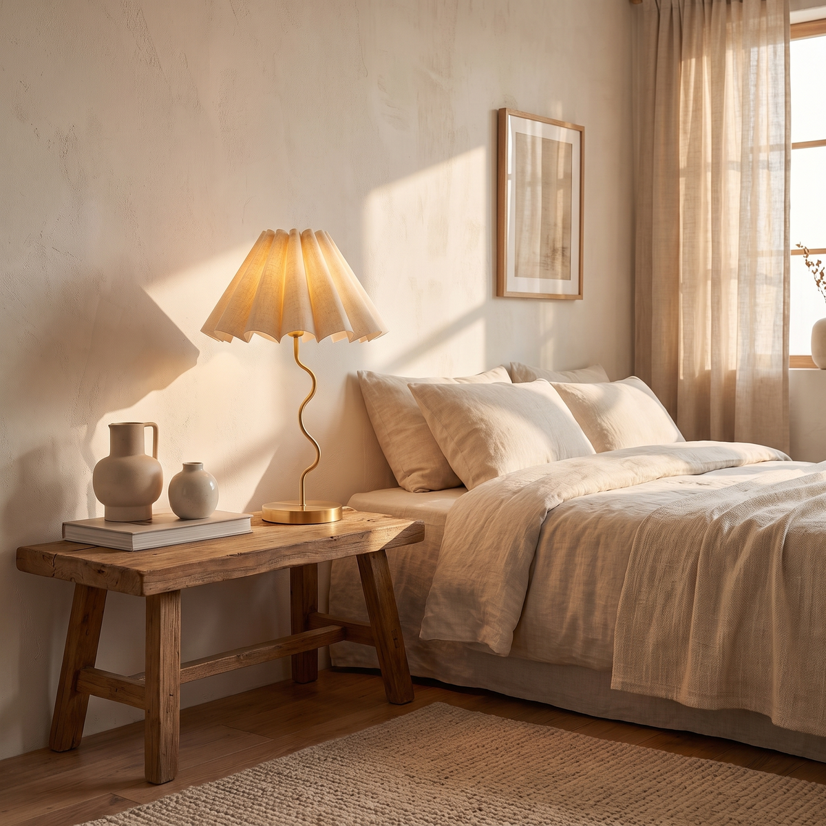 Cora Fluted Table Lamp – Neutral & Gold – shown in a room for scale