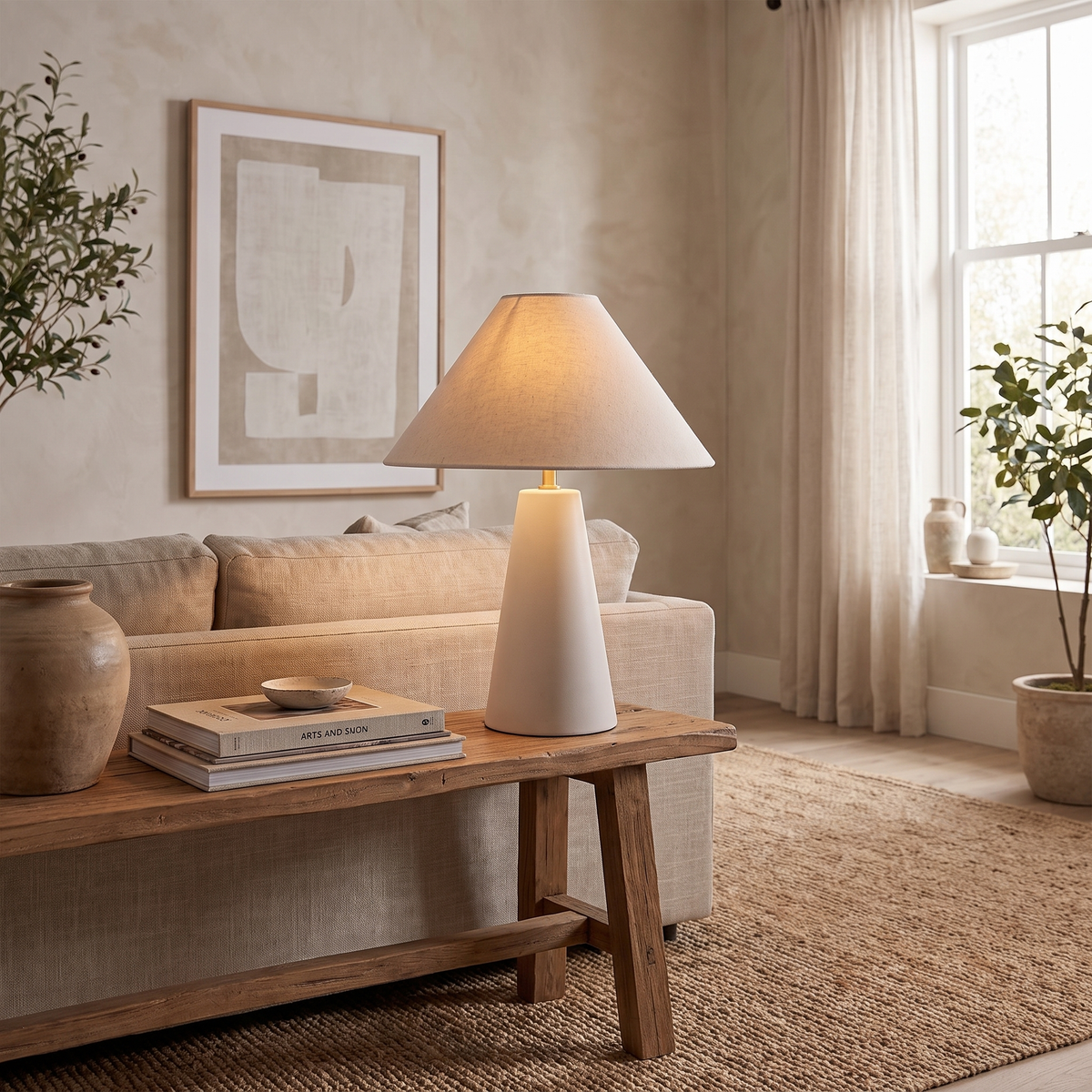 Florence Tapered Table Lamp – Natural – shown in a room for scale