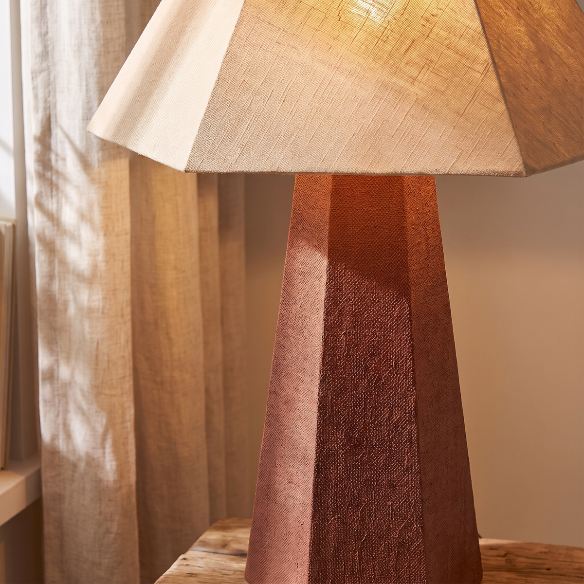 Blake Hexagonal Linen Table Lamp – Toffee – close-up detail