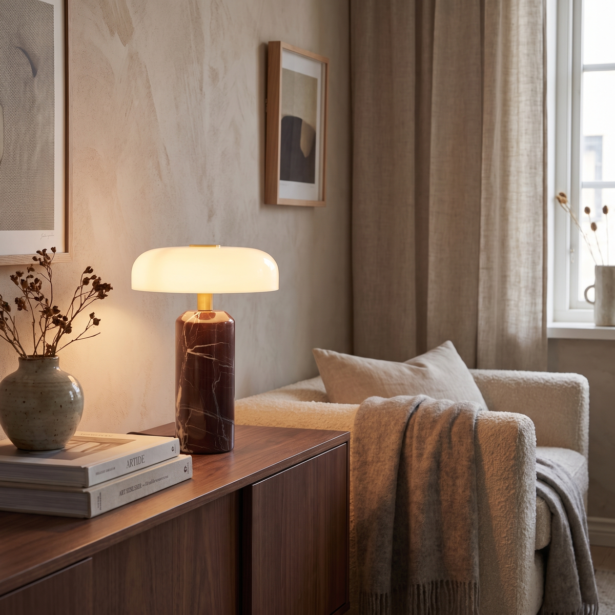 Avra Marble Cordless Touch Table Lamp – shown in a room for scale