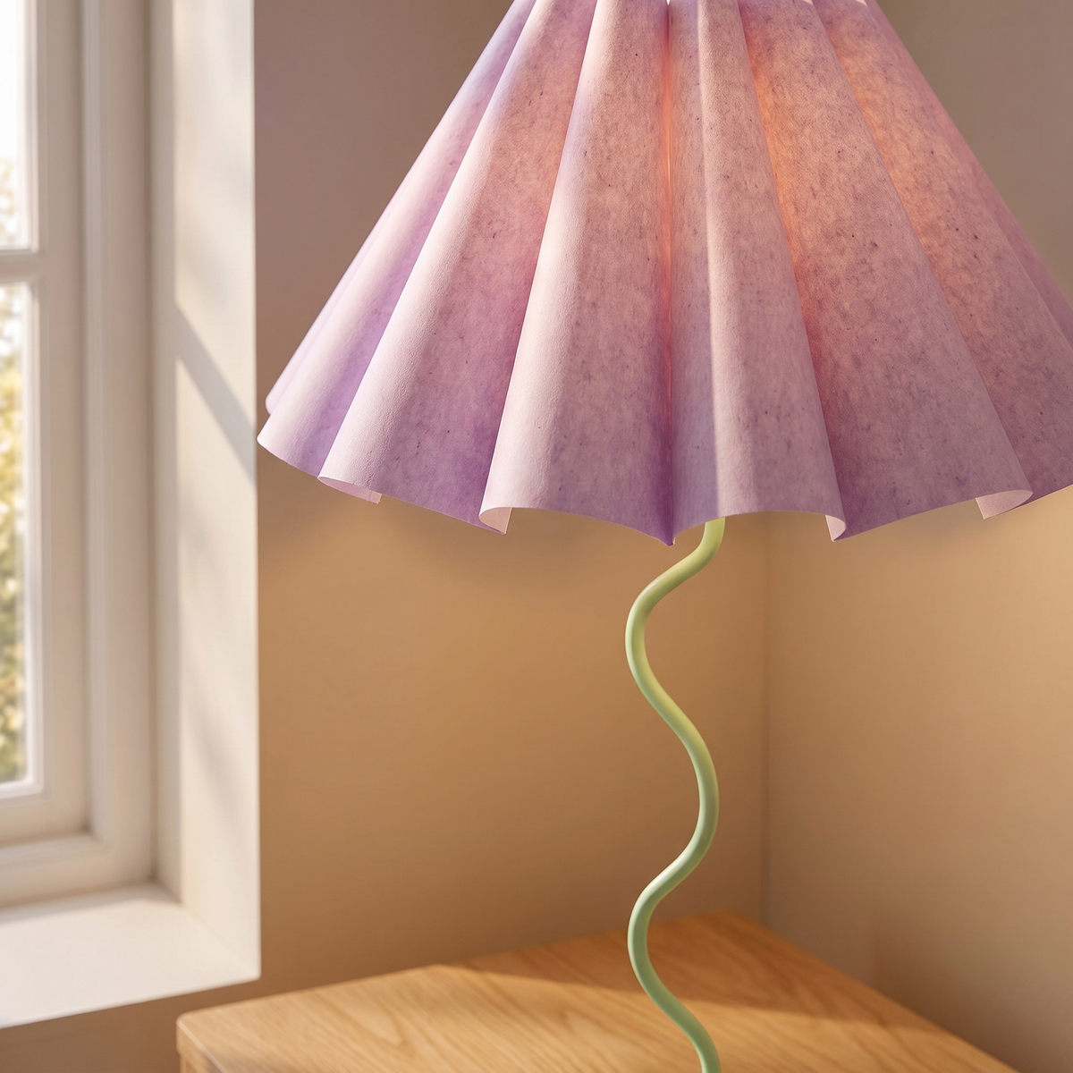Cora Fluted Table Lamp – Lilac & Pastel Green – close-up detail