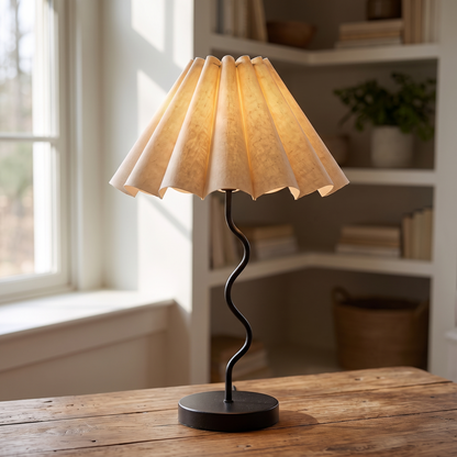 Cora Fluted Table Lamp – Black & Natural – close-up detail