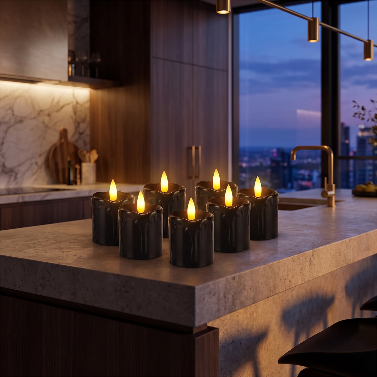 Black Dripping Wax-Look LED Candles – Set of 6 with Timer – styled in a room