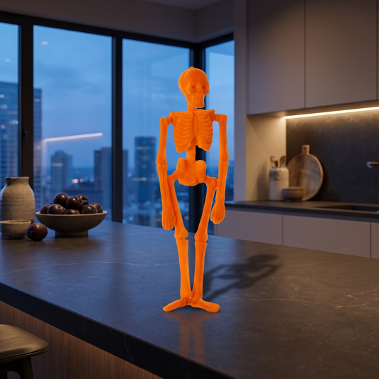 Velvet Flocked Skeleton Figurine – 41cm Neon Halloween Decor – styled in a room
