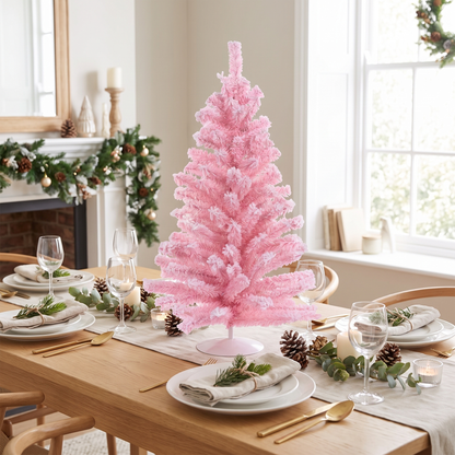 Pastel Pink Flocked Tabletop Christmas Tree – 45cm – styled in a room