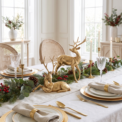 Gold Modern Reindeer Figurines – Set of 2, 32cm – styled in a room