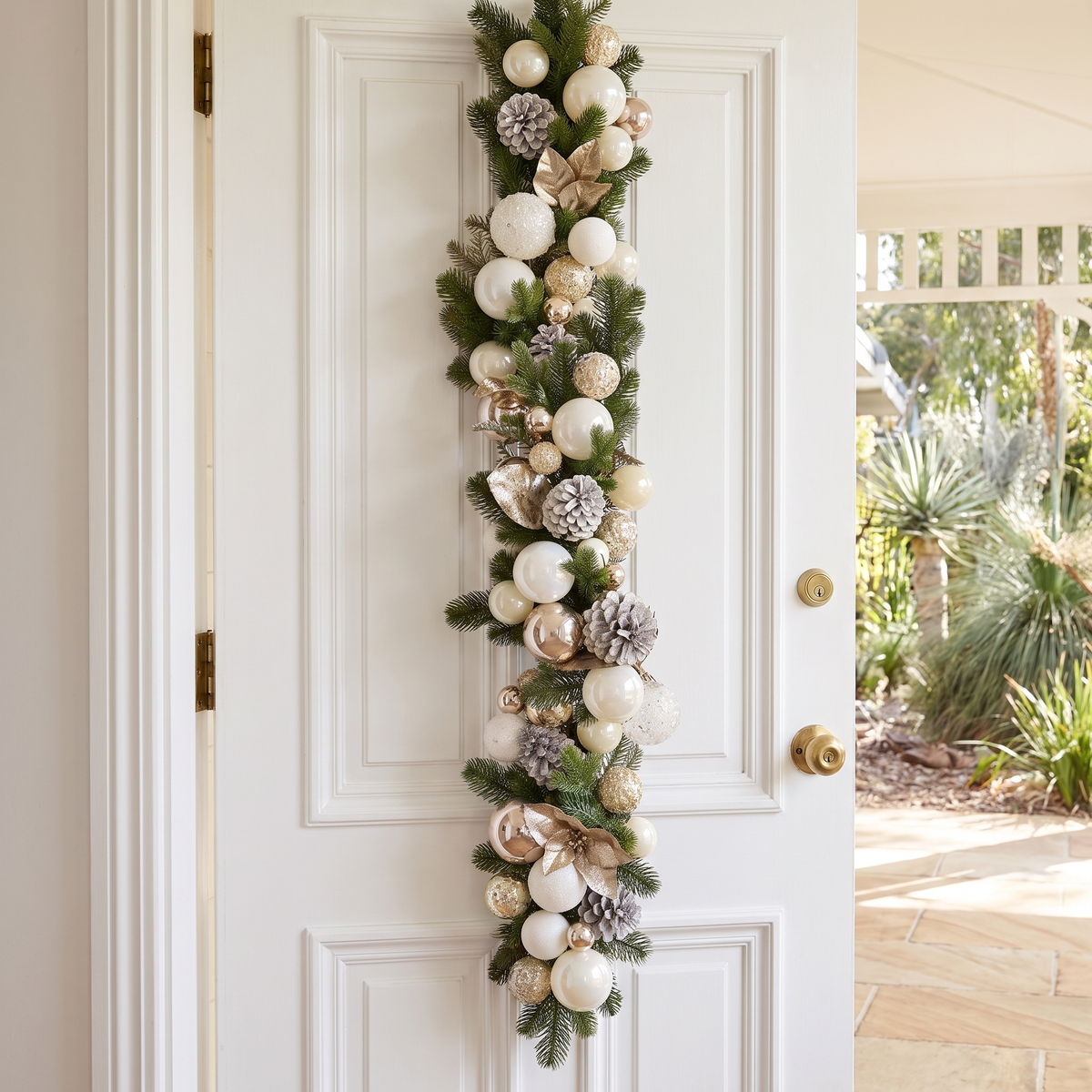 Luxe Champagne Decorated Christmas Garland – 150cm – styled in a room