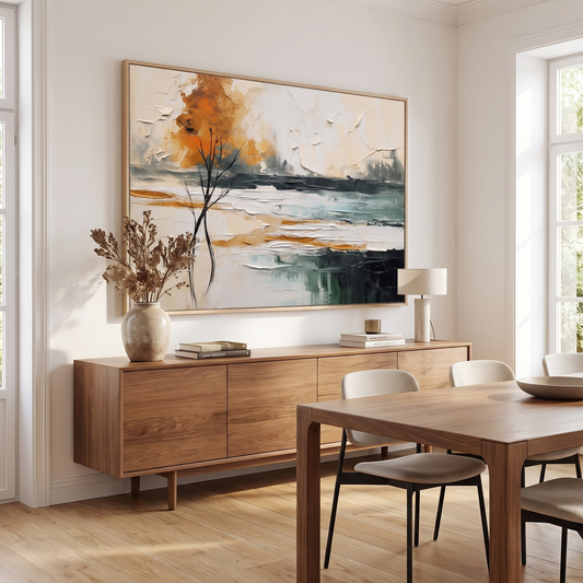 Painted Hills Colourful Minimalist Landscape Canvas – Hand-Painted – styled in a room