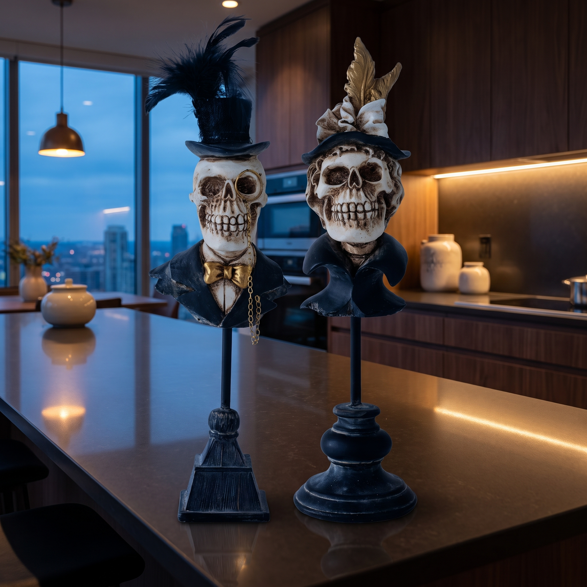 Victorian Skeleton Bust – Gentleman or Lady Gothic Halloween Decor – styled in a room