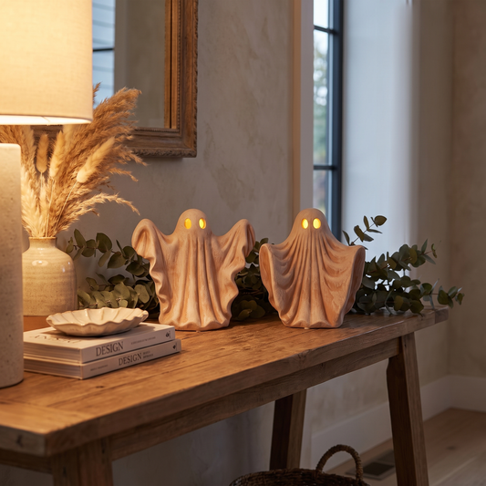 Terracotta LED Ghosts – Set of 2 – styled in a room
