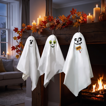 Hanging Fabric Ghosts – 63cm, Set of 3 – styled in a room