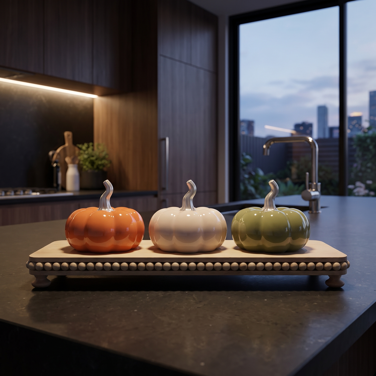 Autumnal Ceramic Pumpkins – Set of 3 – styled in a room