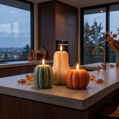 Real Wax Pumpkin Flameless Candles with Remote – Set of 3 – styled in a room