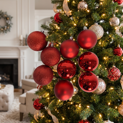 Classic Red Christmas Baubles – 9 Pack, 8cm – styled in a room