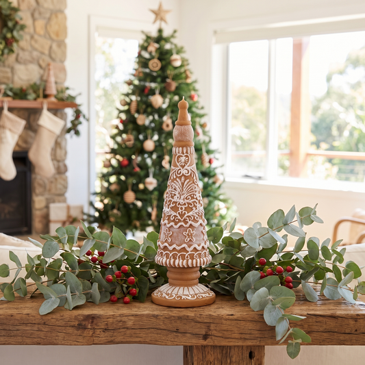 Embossed Gingerbread Wax Candle – 21.5cm – styled in a room