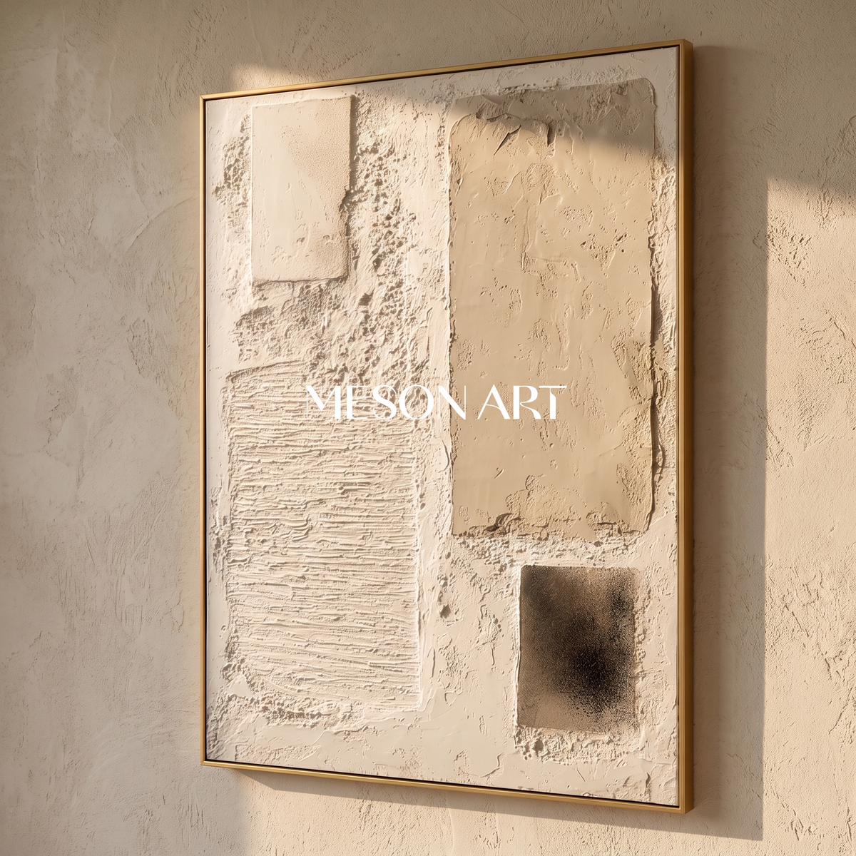 Ivory Drift 3D Textured Abstract Canvas – Hand-Painted Wabi-Sabi Art – side angle showing texture
