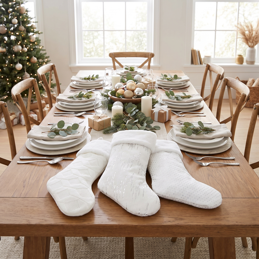 Luxe Plush Christmas Stocking with Foil Print – 50cm – styled in a room