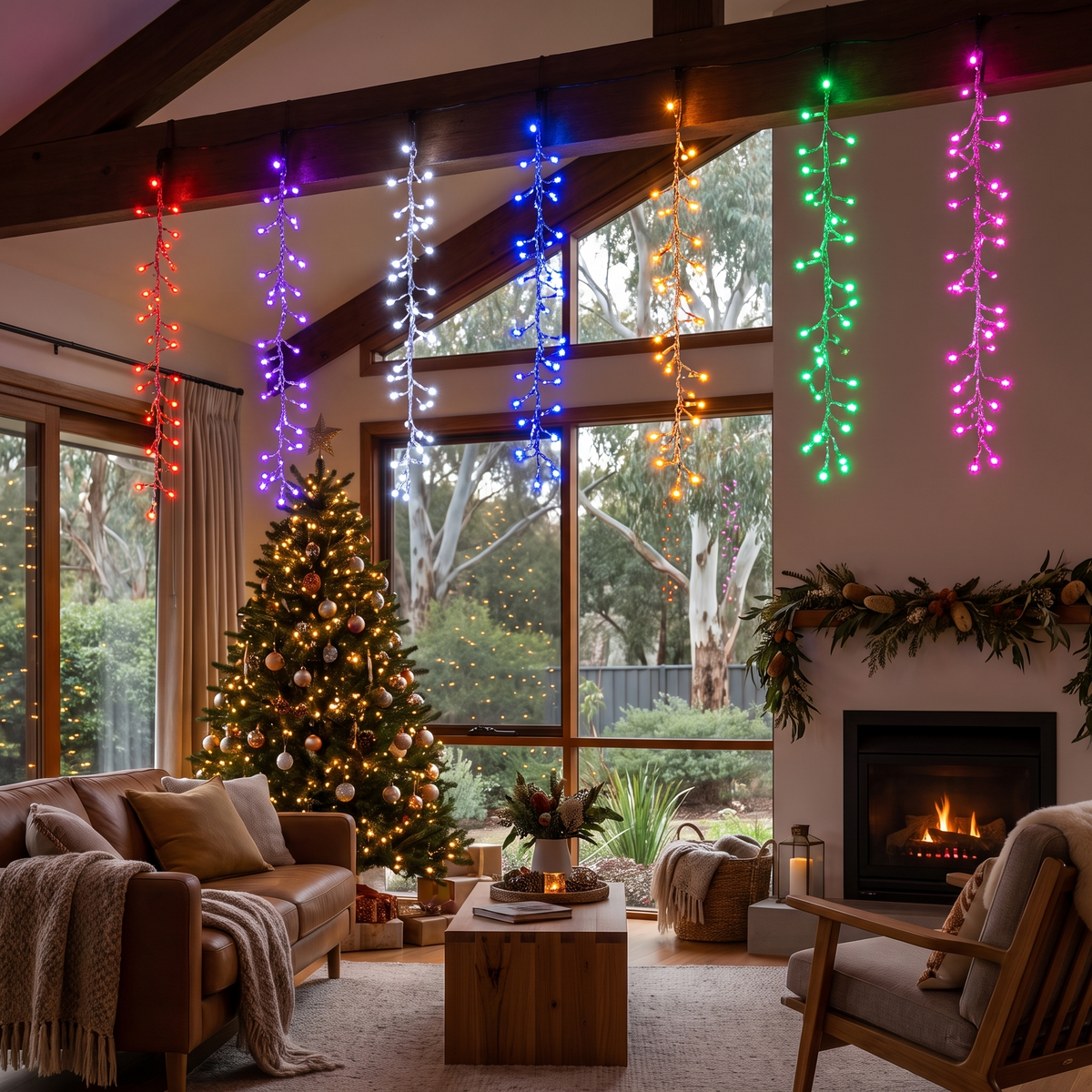 Rainbow LED Cluster Lights Strand – 2.4m, 336 LEDs – styled in a room
